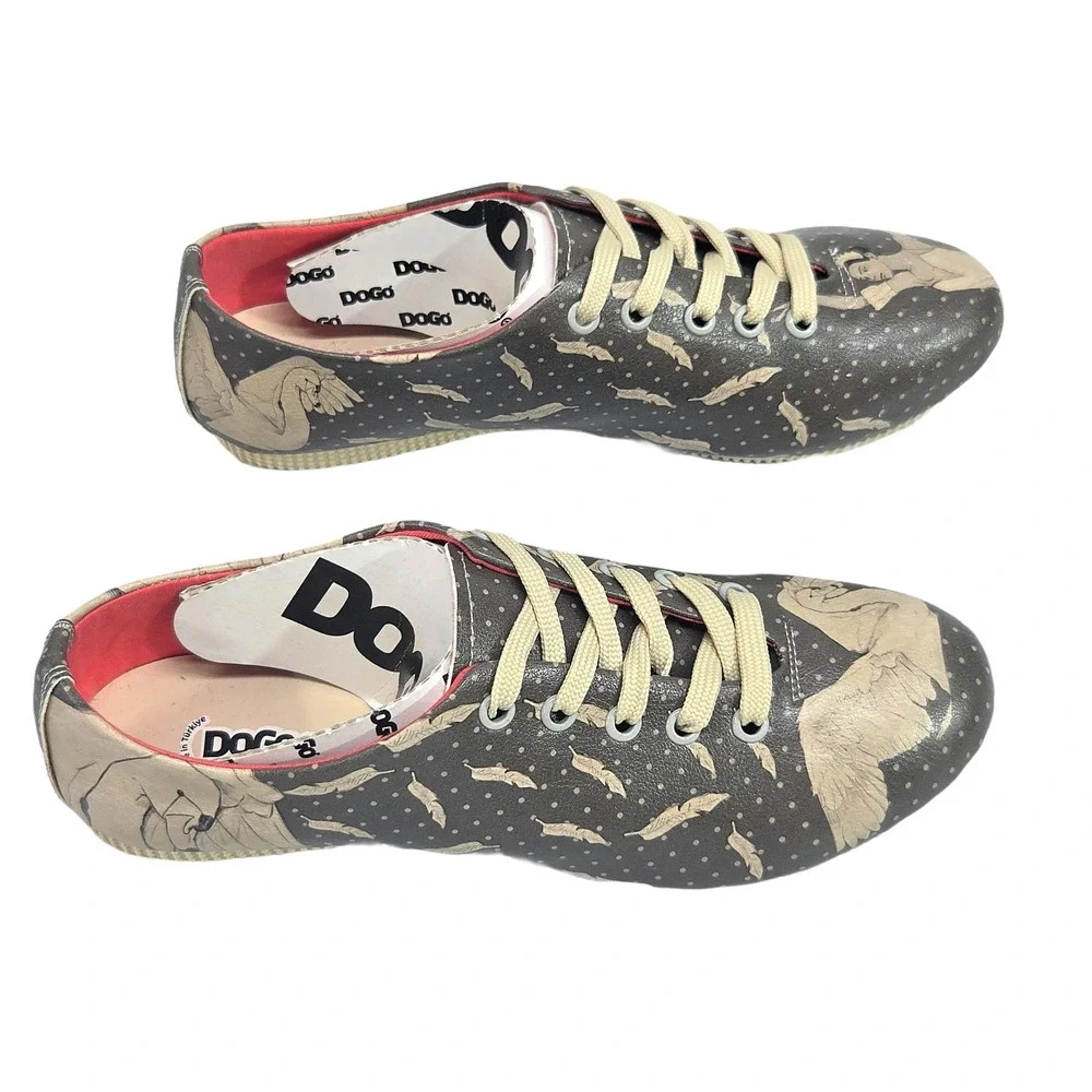 DOGO Swan Lake Ballerina Lace Up‎ Flats Women US 6 EU 36 Vegan Graphic Art New